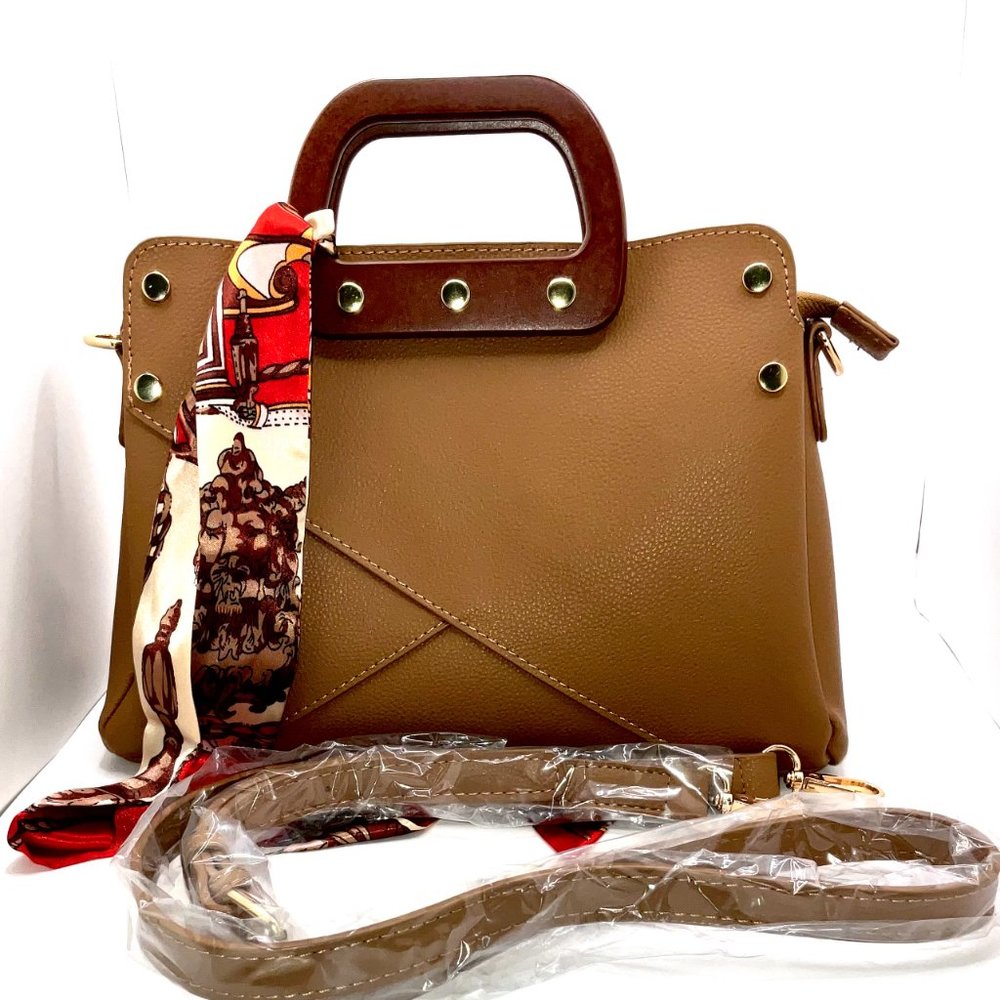 MADISON WEST Crossbody Bag Vegan Leather With Wood Handles(NEW)